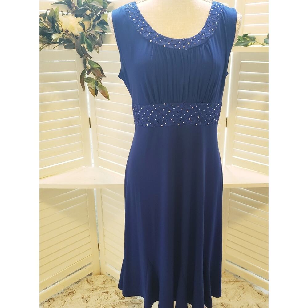 R & M RICHARDS BLUE BEADED SAPPHIRE FIT & FLARE DRESS SIZE 10